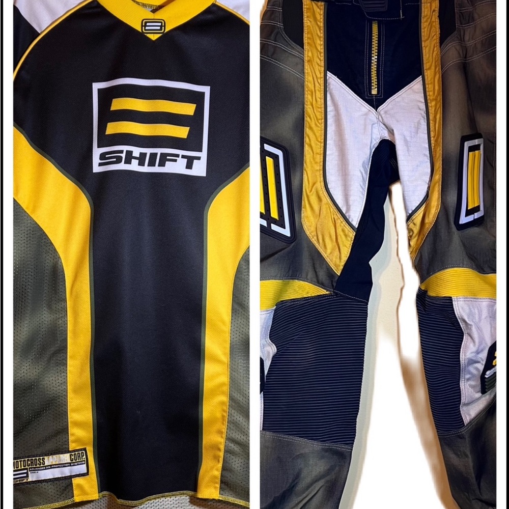 Jersey and Pants Set Black Yellow Green Sz XL Vintage Shift Racing